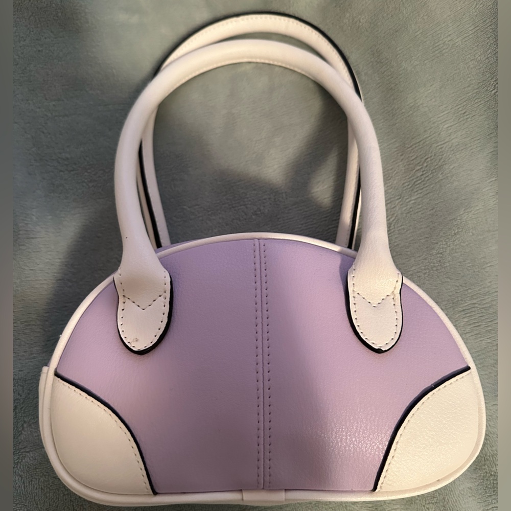 Purple and White Pleather Handbag/Purse 12" x 6"